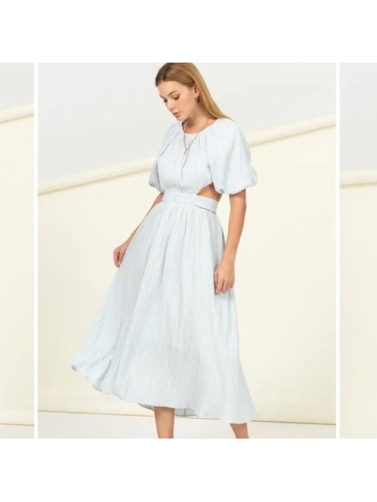 HYFVE Dresses & Skirts - HYFVE white Puff Sleeve Cutout Midi Dress